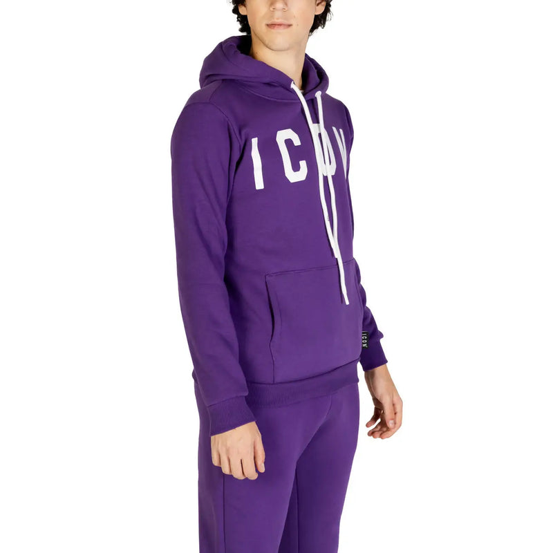 Icon Sweat à capuche pour homme en molleton de coton violet avec cordons de serrage blancs et inscription audacieuse icon logo sur la poitrine