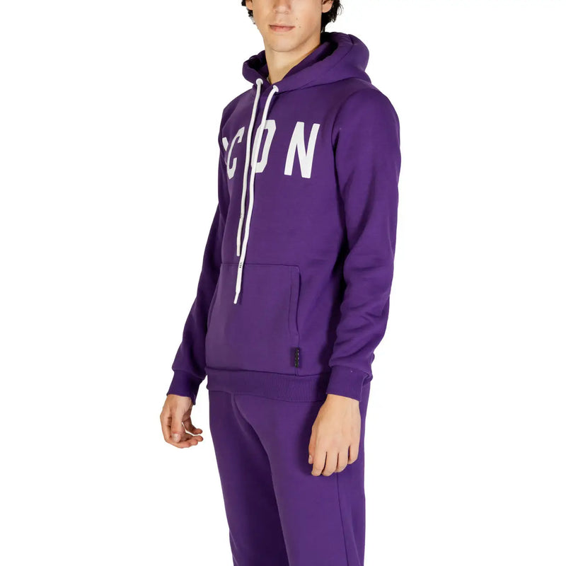 Icon Sweat à capuche pour homme en molleton de coton violet avec inscription blanche et cordon de serrage assorti, idéal pour une tenue décontractée.