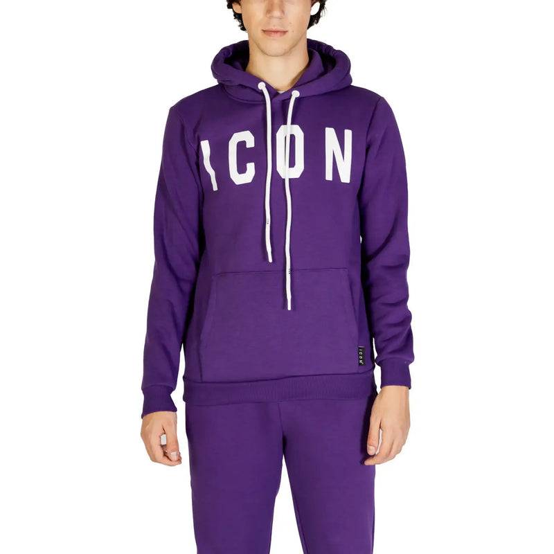 Icon Sweat-shirt à capuche pour homme en molleton de coton violet avec inscription blanche et cordons de serrage, vue de face
