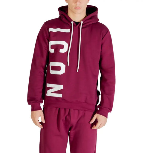 T-shirt en coton bordeaux à col rond icon Sweat-shirt pour homme avec inscription verticale blanche audacieuse et cordons de serrage assortis.