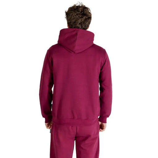 Icon Sweat-shirt à capuche bordeaux en coton, col rond, finitions polaire douce, poignets et ourlet côtelés.