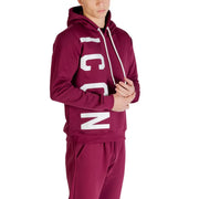 Icon men sweatshirt bordeaux cotton round neck hoodie in maroon with bold white lettering and matching drawstrings