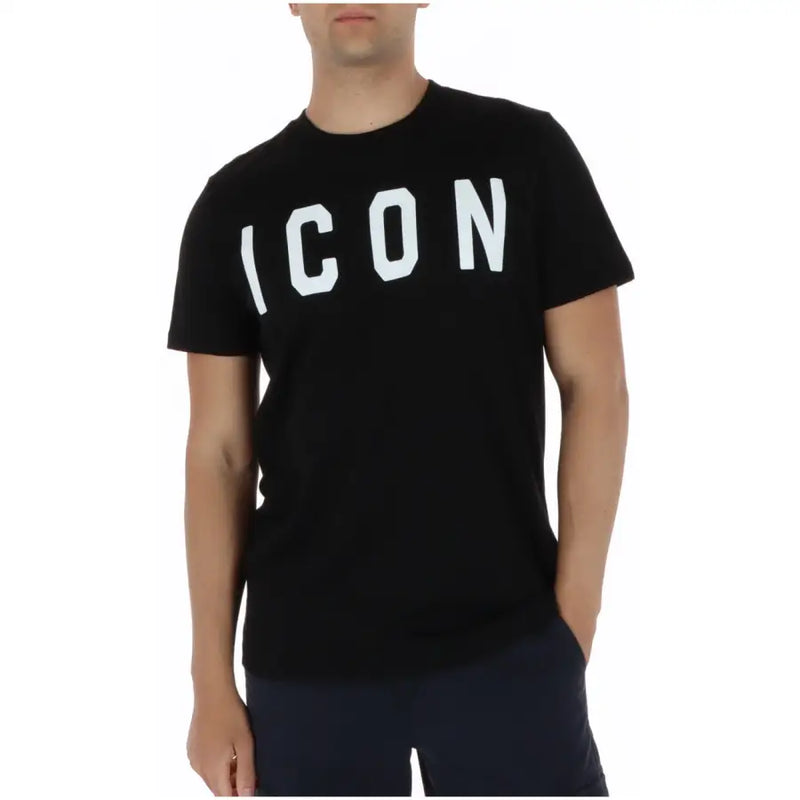 T-shirt homme noir à manches courtes en coton avec des empiècements blancs contrastants icon Inscription sur la poitrine modèle iut001