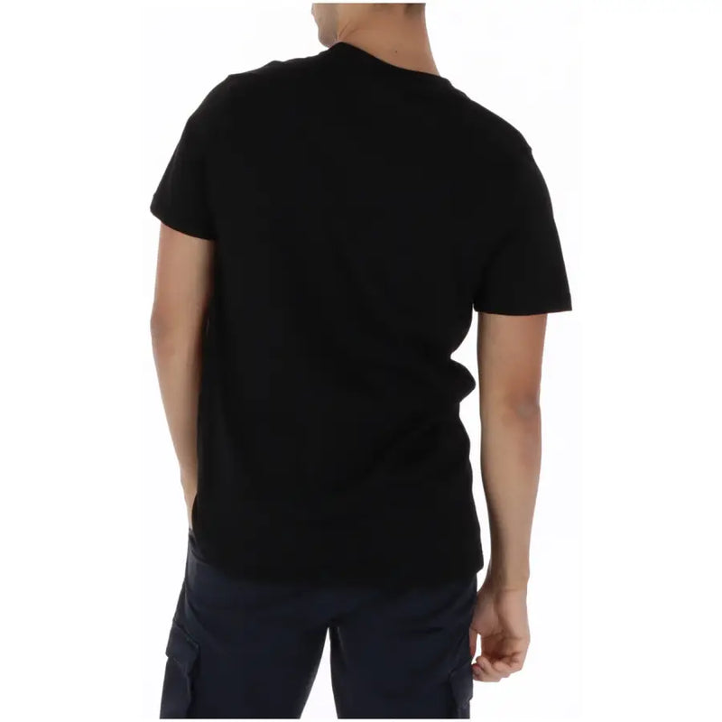 Icon T-shirt noir pour homme, manches courtes, col rond en coton, laissant apparaître le devant du vêtement