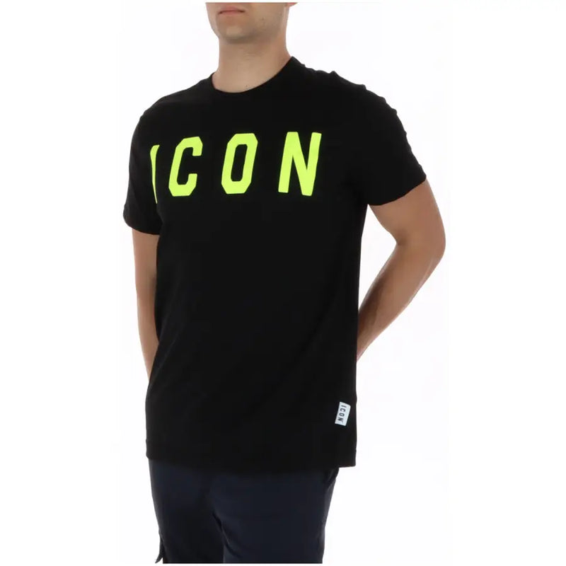 Coton noir à manches courtes icon T-shirt homme vert fluo éclatant icon inscription sur la poitrine