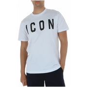 Coton blanc icon T-shirt homme à manches courtes et col rond, inscription noire en gras iut001