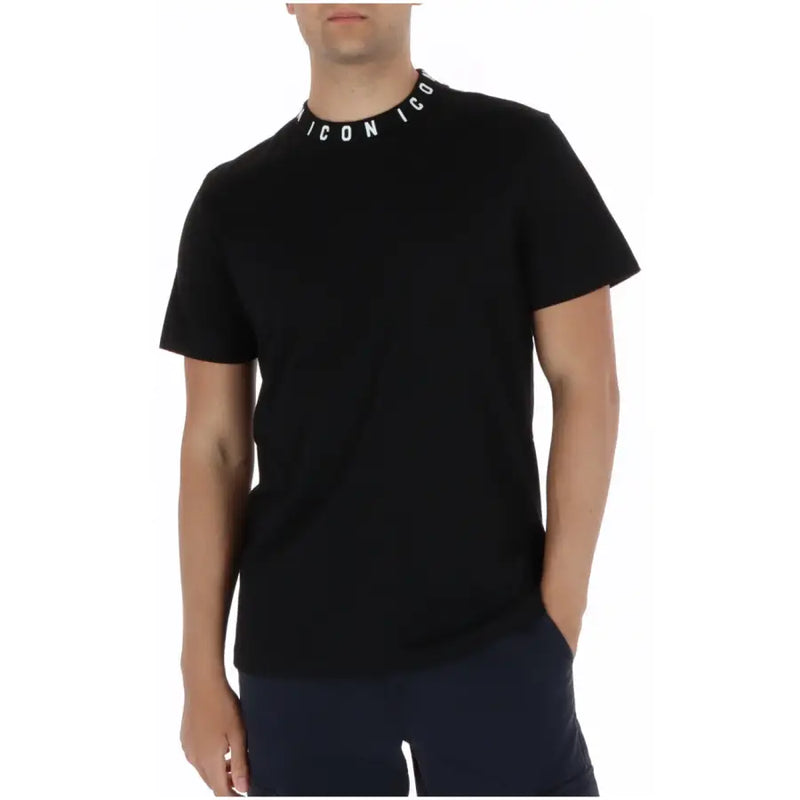 T-shirt noir pour homme avec blanc icon Col logoté en coton, manches courtes et col rond.