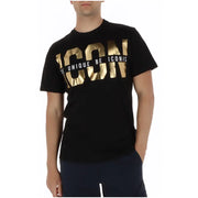 T-shirt noir pour homme avec des détails dorés audacieux icon Inscription et phrase unique et iconique 100 % coton col rond