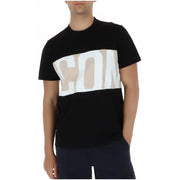 T-shirt noir à manches courtes icon T-shirt homme à imprimé horizontal blanc et beige audacieux, 100 % coton, col rond