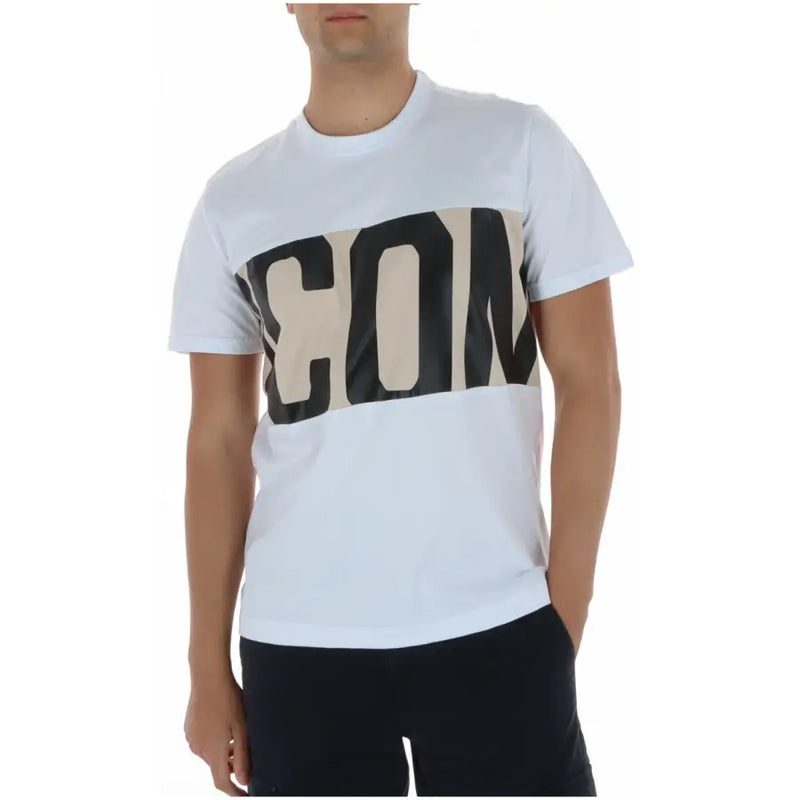 Chemise blanche à manches courtes icon T-shirt homme 100 % coton avec inscription « con » en gras noir et beige