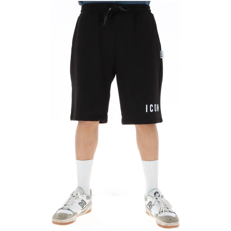 Icon short de sport pour homme noir avec ceinture à cordon et blanc icon lettrage, vue de face