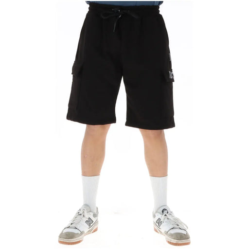 Icon Short cargo noir pour homme, avec taille élastiquée et poches latérales, vue de face