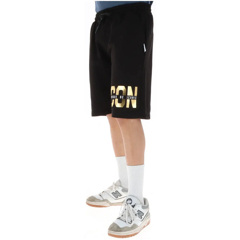 Icon Short de sport noir pour homme avec inscription dorée en gras sur le côté, vue de profil