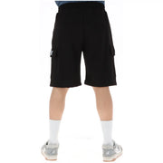 Icon Short cargo noir pour homme, avec poches latérales et logo blanc sur la cuisse gauche, vue de face