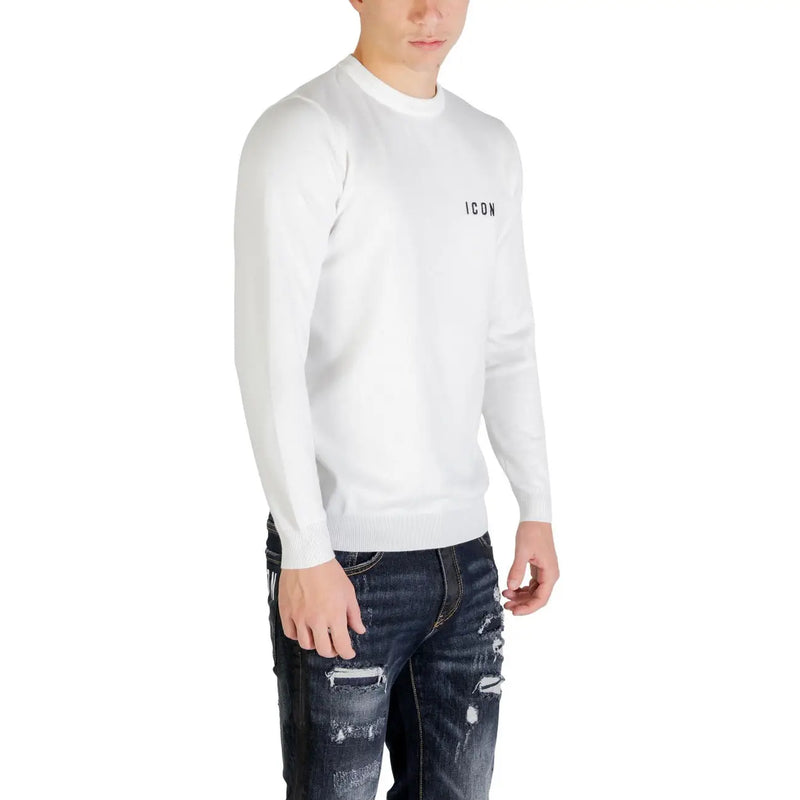 Icon Pull en viscose pour femme, blanc et noir icon broderie sur la poitrine gauche, vue de face
