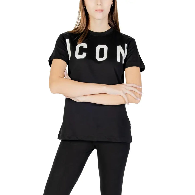 Black Icon women cotton T-shirt with bold white print