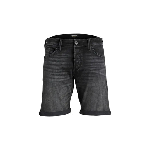Jack & jones black cotton blend men shorts with rolled cuffs and classic five-pocket design in black denim