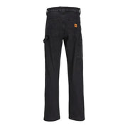 Black carhartt work pants with multiple pockets and durable material.