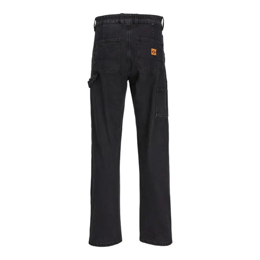 Black carhartt work pants with multiple pockets and durable material.