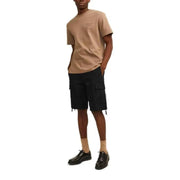 Coton beige à manches courtes t-shirt short homme Jack & Jones en coton noir avec poches, orné d'un petit logo brodé