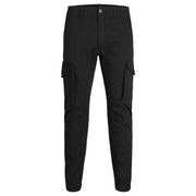 Jack & Jones Pantalon cargo noir pour homme en mélange de coton avec de multiples poches et fermeture à boutons (vue de face)