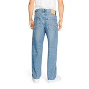 Light blue denim jeans with a straight leg fit and classic five-pocket design.