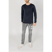 Navy blue long-sleeved crew neck cotton knit pullover for men by jack and jones ideal for casual wear