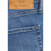 Jean en denim bleu Jack & Jones pour homme, effet usé, avec empiècement en cuir beige à l'arrière.