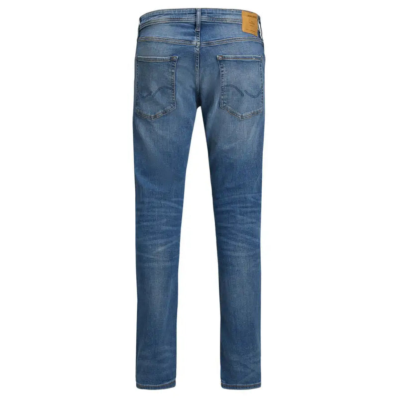 Jean en denim bleu Jack & Jones pour homme, délavage délavé et poches arrière classiques, vu de dos
