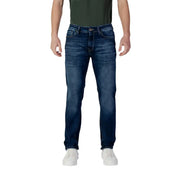 Dark blue jack & jones organic cotton stretch jeans with classic straight-leg cut and subtle worn-in fading