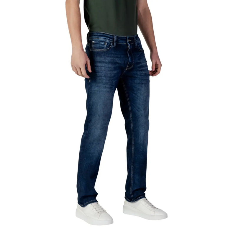 Dark blue slim fit jeans by Jack & Jones made from organic cotton stretch with subtle fading