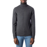 Jack & Jones blue turtleneck sweater for men in dark gray finely knit fabric with ribbed collar and cuffs