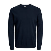 Navy blue crew neck sweater from Jack & Jones featuring knitwear design for men in a comfortable fit
