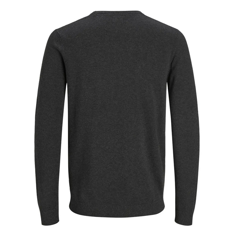 Jack & Jones Pull en coton gris foncé pour homme, en maille texturée avec poignets côtelés, vue de face