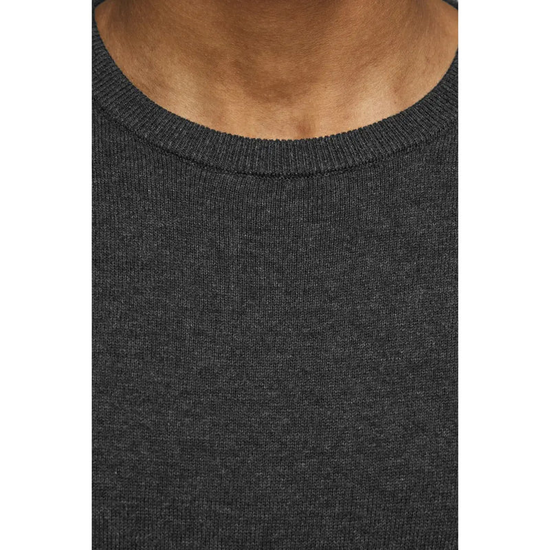 Pull Jack and Jones en coton pour homme, gris foncé chiné, col rond, vue de face
