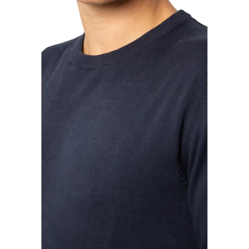 Jack & Jones Pull en coton bleu marine pour homme, col rond et poignets côtelés, vue de face