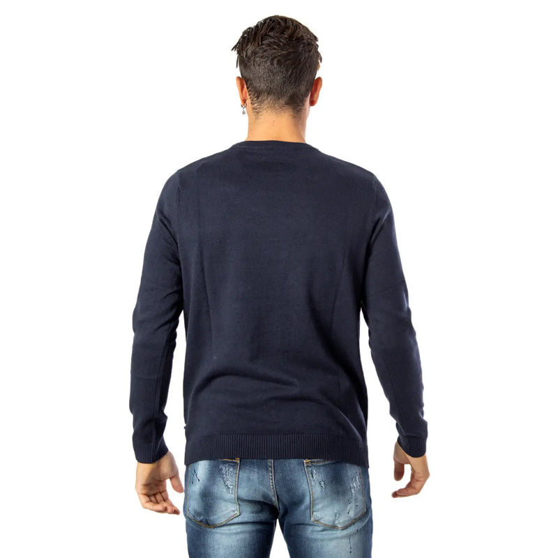Jack & Jones Pull en coton bleu marine pour homme, manches longues et poignets côtelés, vue de face