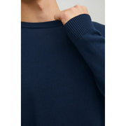 Jack & Jones Pull en coton pour homme, bleu marine, en maille côtelée, col rond et manches longues, vue de face