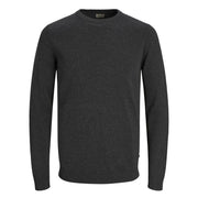 Jack & Jones Pull en coton pour homme, gris foncé, à la texture chinée discrète et aux poignets côtelés, vue de face