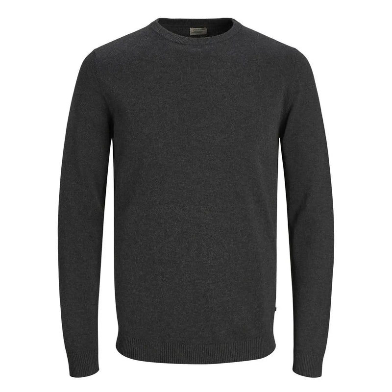 Jack & Jones Pull en coton pour homme, gris foncé, à la texture chinée discrète et aux poignets côtelés, vue de face