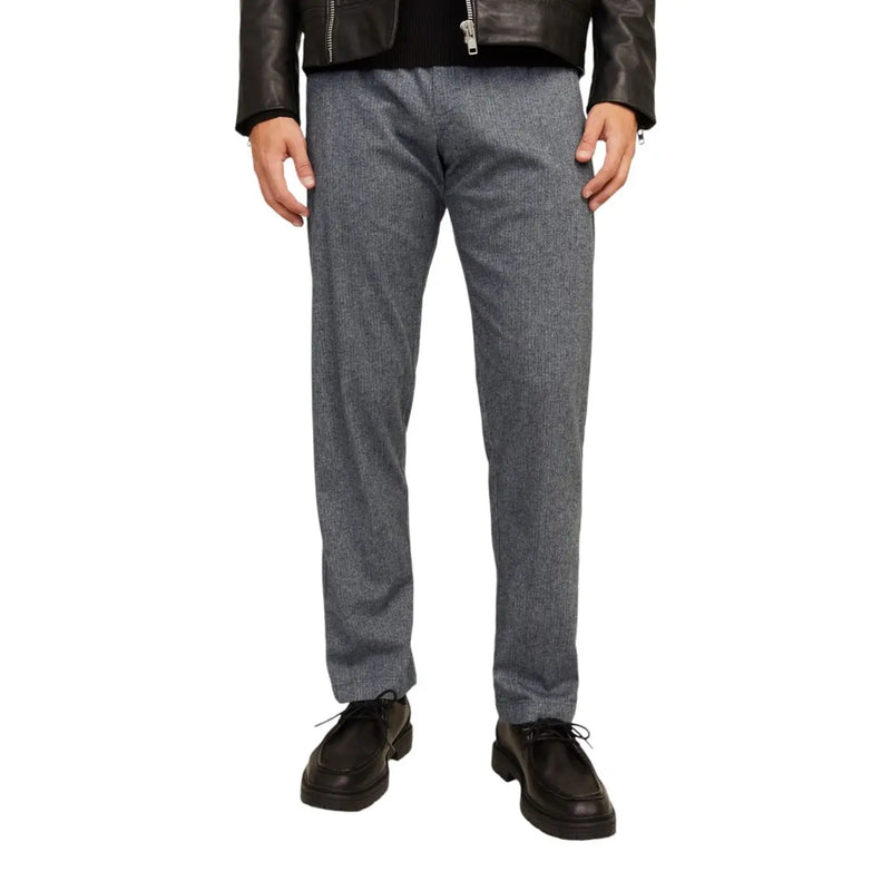 Jack & Jones grey cotton stretch trousers for men with a slim fit and gray herringbone pattern for fall winter