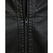 Jack and jones men black polyester long zip blazer with central zipper and stitched seam detailing