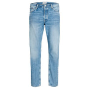Jean en denim bleu clair pour homme Jack and Jones, coupe droite classique et délavage subtil, 100 % coton, idéal pour l'automne-hiver.