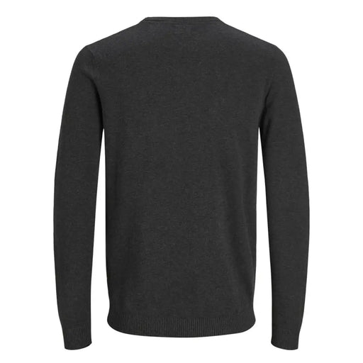 Pull en maille de coton gris chiné pour homme Jack and Jones, col rond, tissu tricoté doux et texturé, poignets côtelés