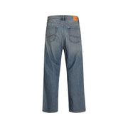 Jean Jack & Jones pour homme, bleu clair déchiré, en coton élasthanne, coupe droite et poches classiques (vue de dos).