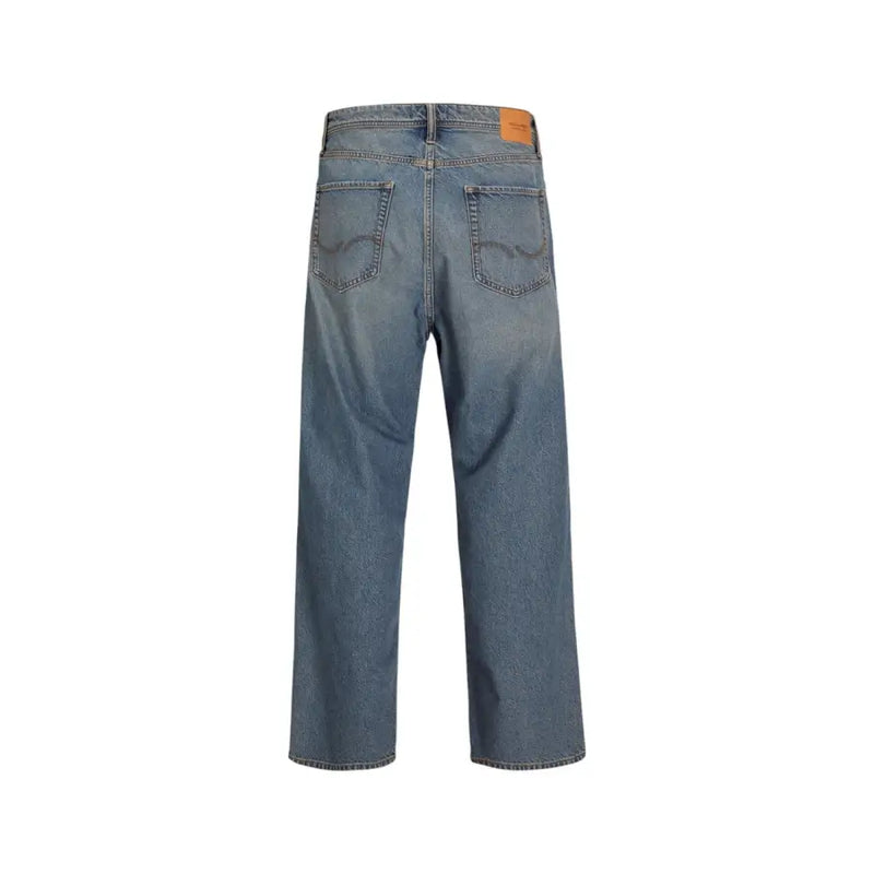 Jean Jack & Jones pour homme, bleu clair déchiré, en coton élasthanne, coupe droite et poches classiques (vue de dos).