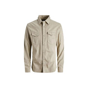 Chemise boutonnée beige à manches longues avec deux poches poitrine et col classique de la collection coton Jack and Jones