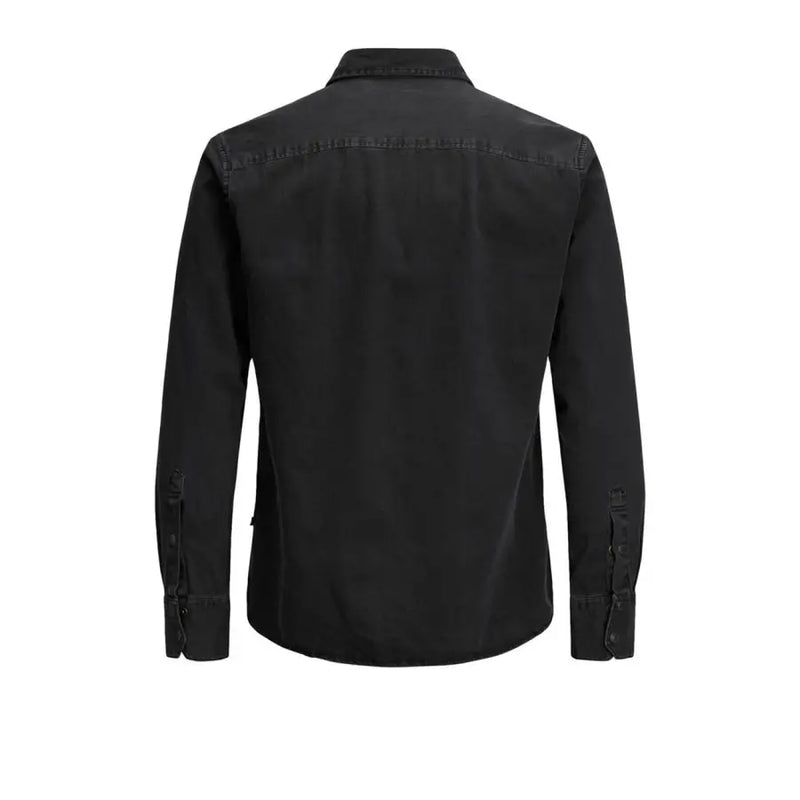 Chemise en denim noir à manches longues avec poignets et col boutonnés, signée Jack Jones pour homme