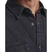 Jack & Jones Chemise homme en denim noir avec col classique et boutons argentés pour une tenue décontractée