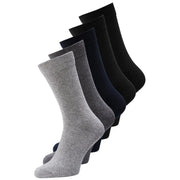 A set of five Jack & Jones men underwear crew-length socks in gray and black soft knit fabric with ribbed cuffs